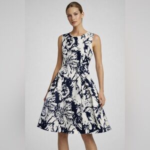 NWT Carmen Marc Valvo Formal Ivory/Midnite Floral Midi Dress
